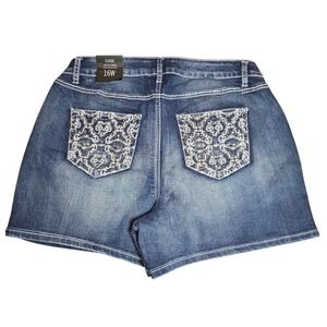 Cato Premium Womens Classic Denim Shorts Rhinestone Embellished Blue Size 16W